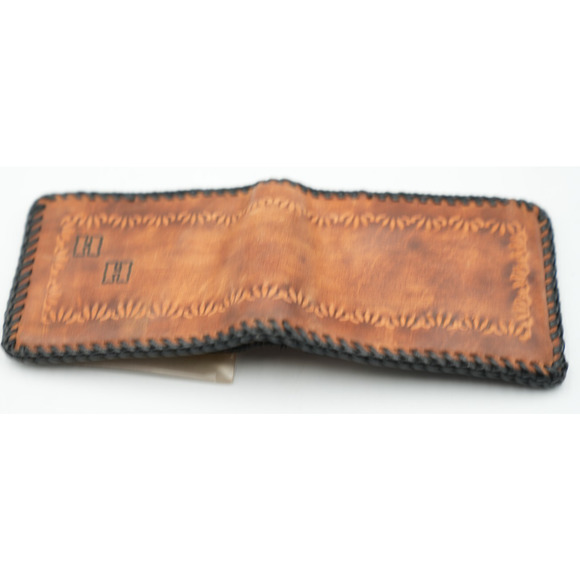 Vintage 1962 Handmade Leather Wallet Tooled Western Floral Design with Black - Picture 4 of 7